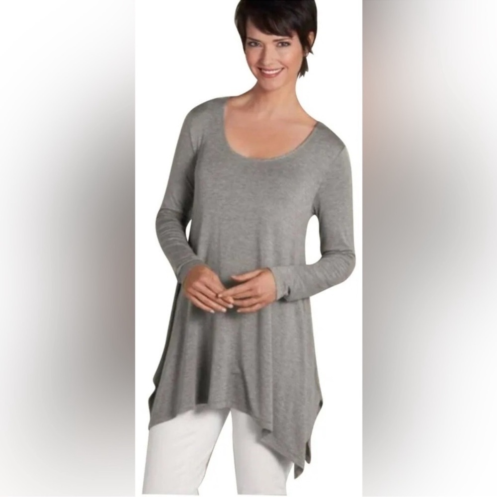 Soft Surroundings Gray Tunic Top Shark Bite Size Medium Soft Comfortable